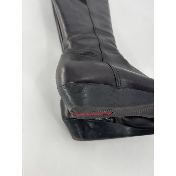 Prada Boots Womens 39 Black Leather Knee High Zip Up Wedge Elastic Nylon Panel - Picture 12 of 14
